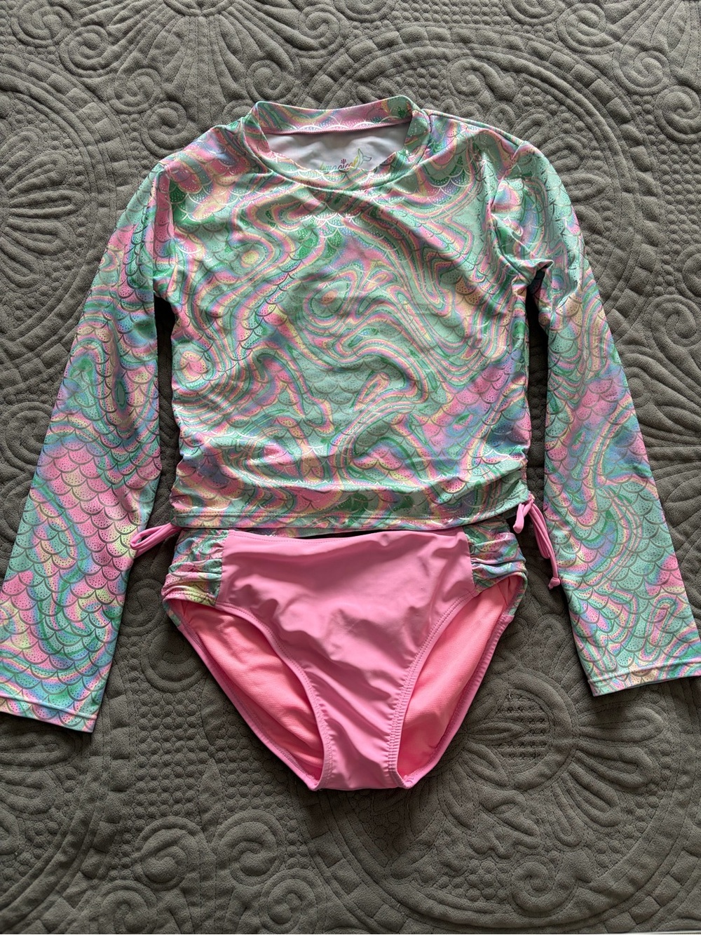 Long-Sleeve Pink Mermaid-Print Rashguard Set for Kids